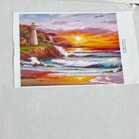 DIY Painting By Numbers 50cm X 40cm Seascape Lighthouse New With Box - Picture 3 of 6